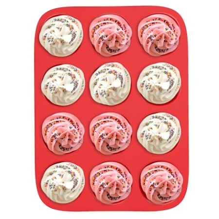 Hastings Home 12 cups Silicone Muffin Pan, Nonstick Muffin/Brownie Reusable Baking Tray for Microwave, Oven, Freezer 285866LDZ